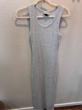 Sleeveless Ribbed Maxi Tank Dress - Light Gray